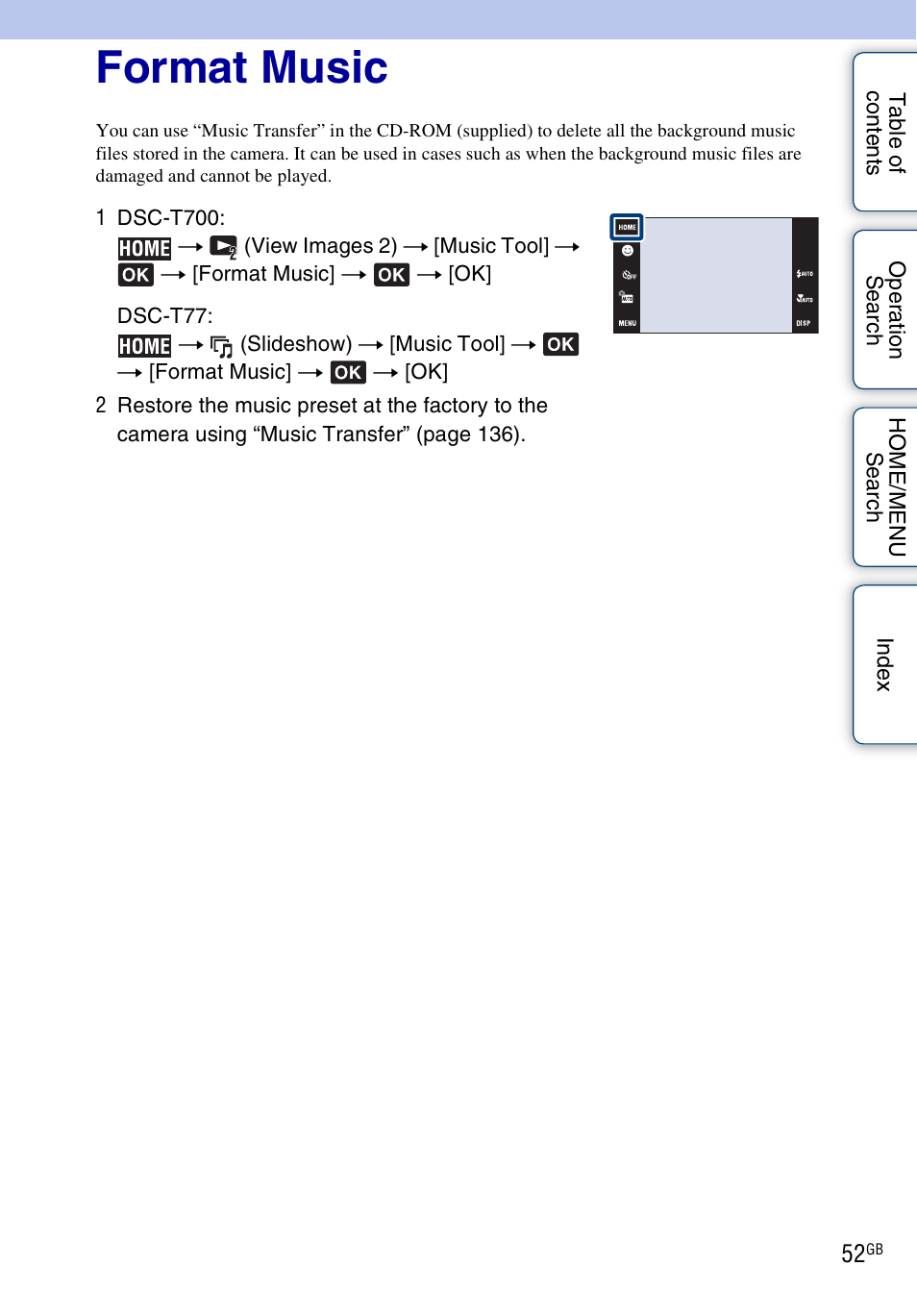 Format music | Sony DSC-T700 User Manual | Page 52 / 170