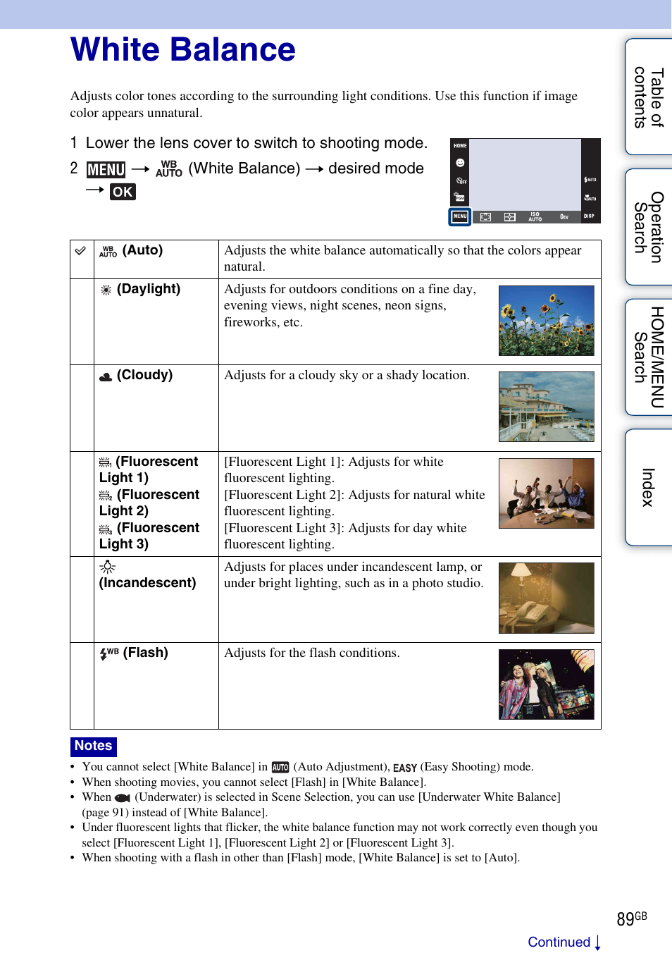 White balance | Sony DSC-T700 User Manual | Page 89 / 170