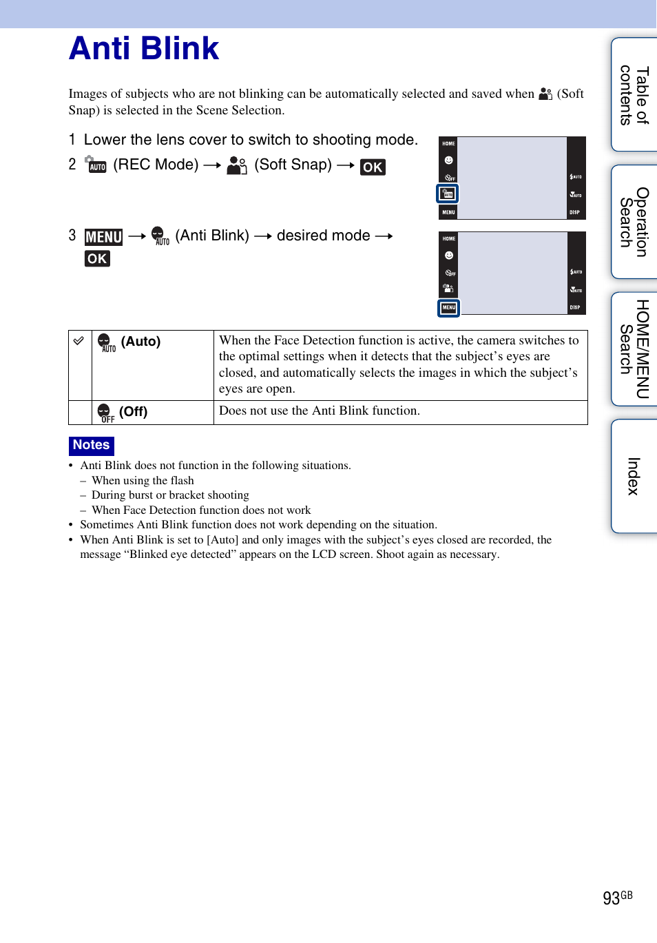 Anti blink | Sony DSC-T700 User Manual | Page 93 / 170