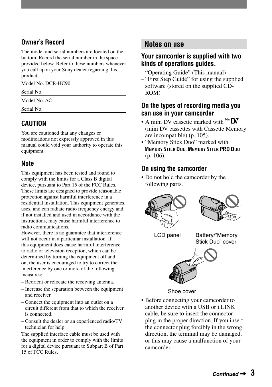 Sony DCR-HC90 User Manual | Page 3 / 123