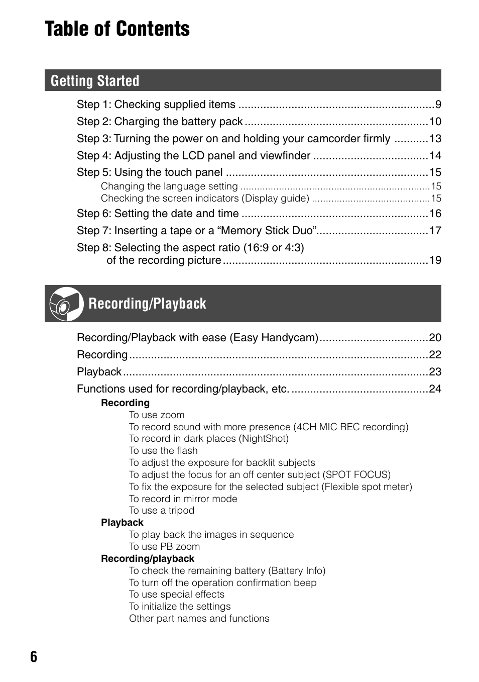 Sony DCR-HC90 User Manual | Page 6 / 123