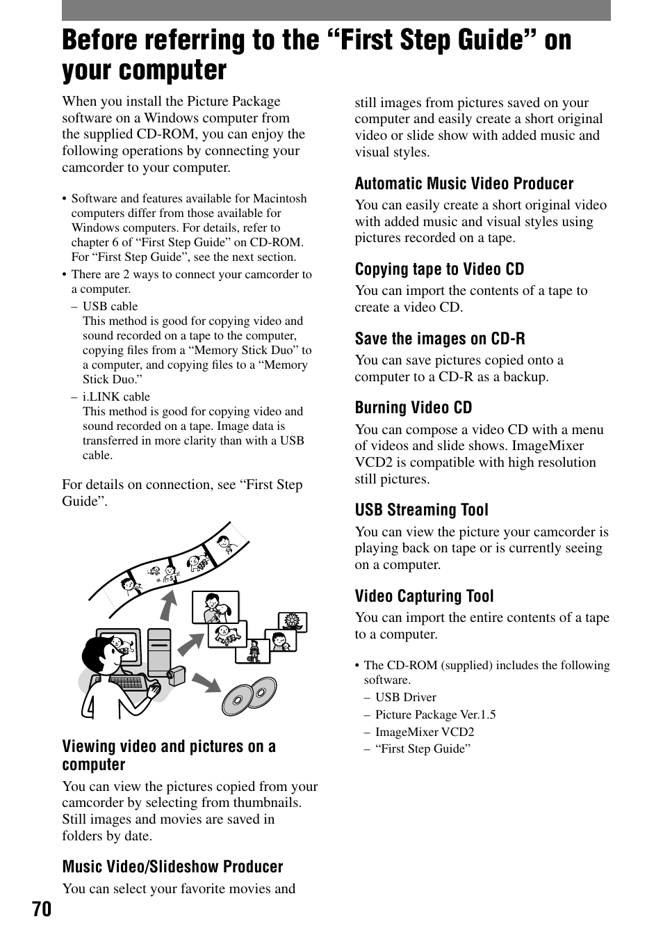 Using a computer | Sony DCR-HC90 User Manual | Page 70 / 123