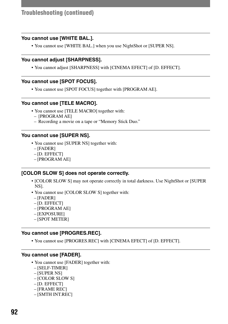 Troubleshooting (continued) | Sony DCR-HC90 User Manual | Page 92 / 123