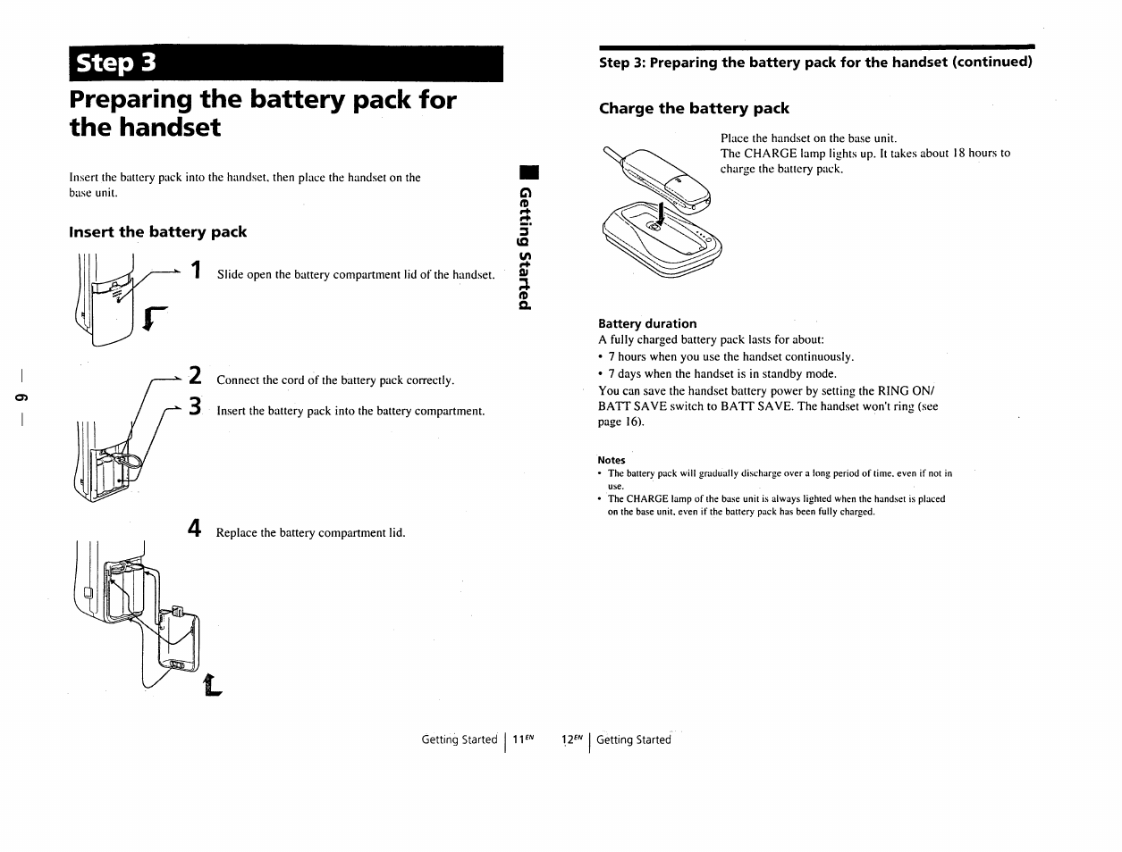 Steps, Preparing the battery pack for the handset, Steps preparing the battery pack for the handset | Sony SPP-D900 User Manual | Page 4 / 9