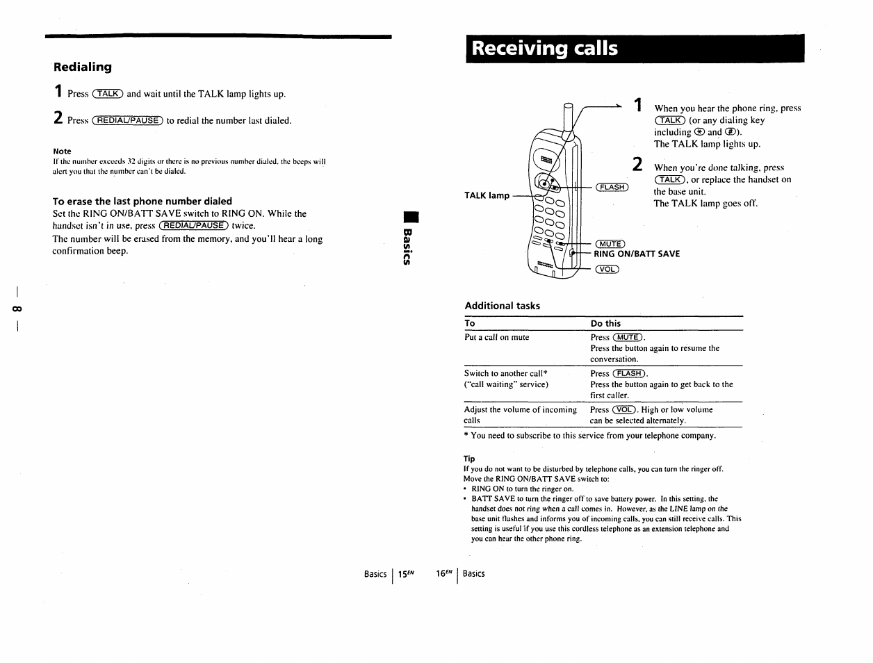 Receiving calls | Sony SPP-D900 User Manual | Page 6 / 9