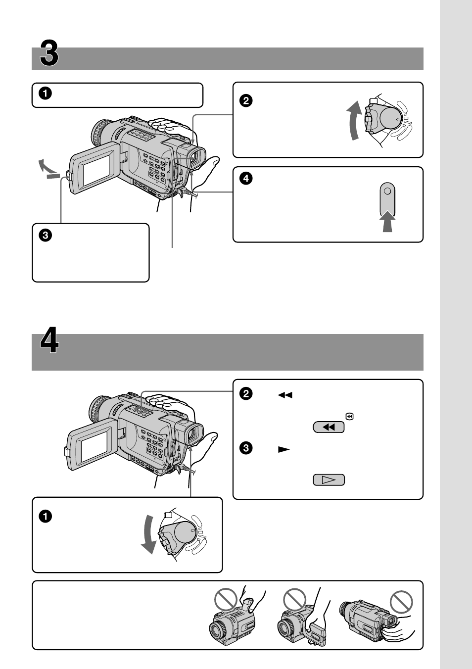 Recording a picture, Monitoring the playback picture on the lcd screen, P. 21) | P. 34), Rew play | Sony DCR-TRV240 User Manual | Page 9 / 212