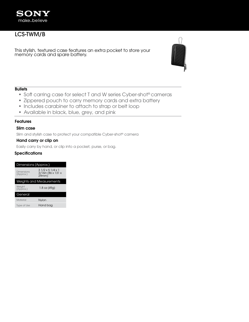 Sony LCS-TWM User Manual | 2 pages