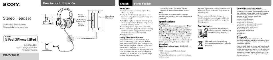 Sony DR-ZX701iP User Manual | 2 pages