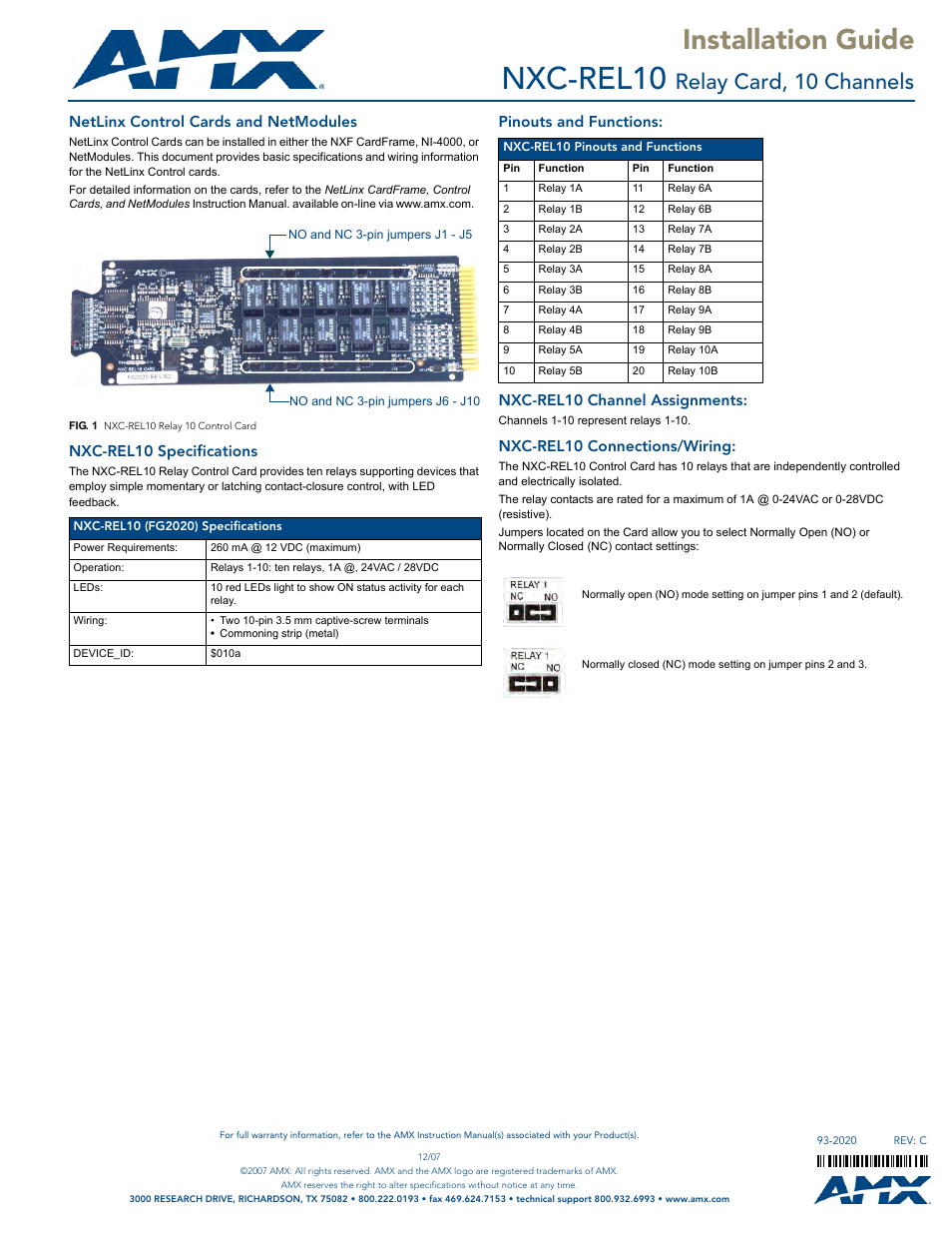 AMX NXC-REL10 User Manual | 1 page