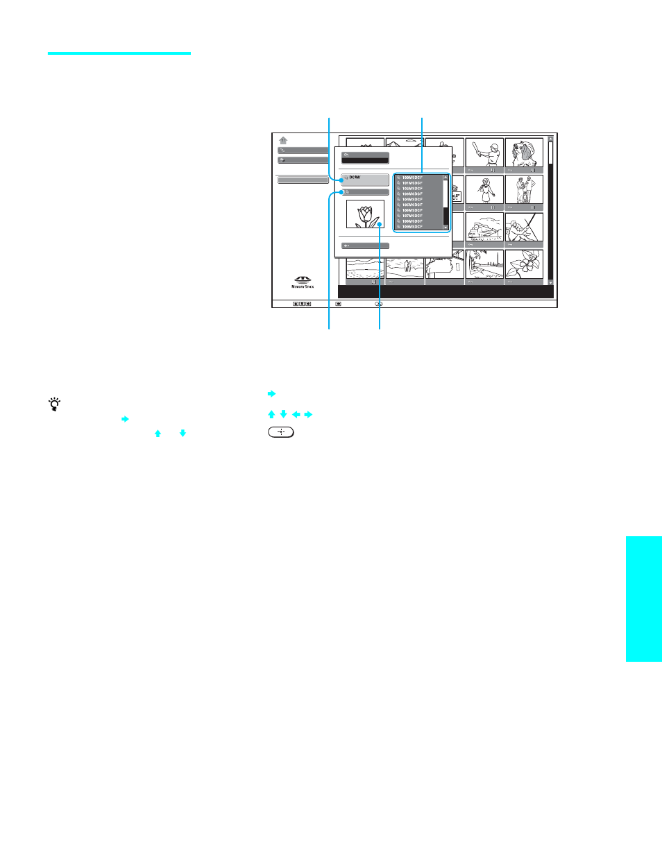Using select folder menu, Me mory s tic k | Sony KE-50XS910 User Manual | Page 83 / 116