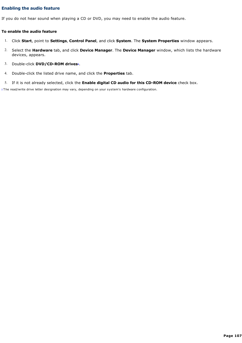 Enabling the audio feature | Sony PCG-V505DC2K User Manual | Page 107 / 131