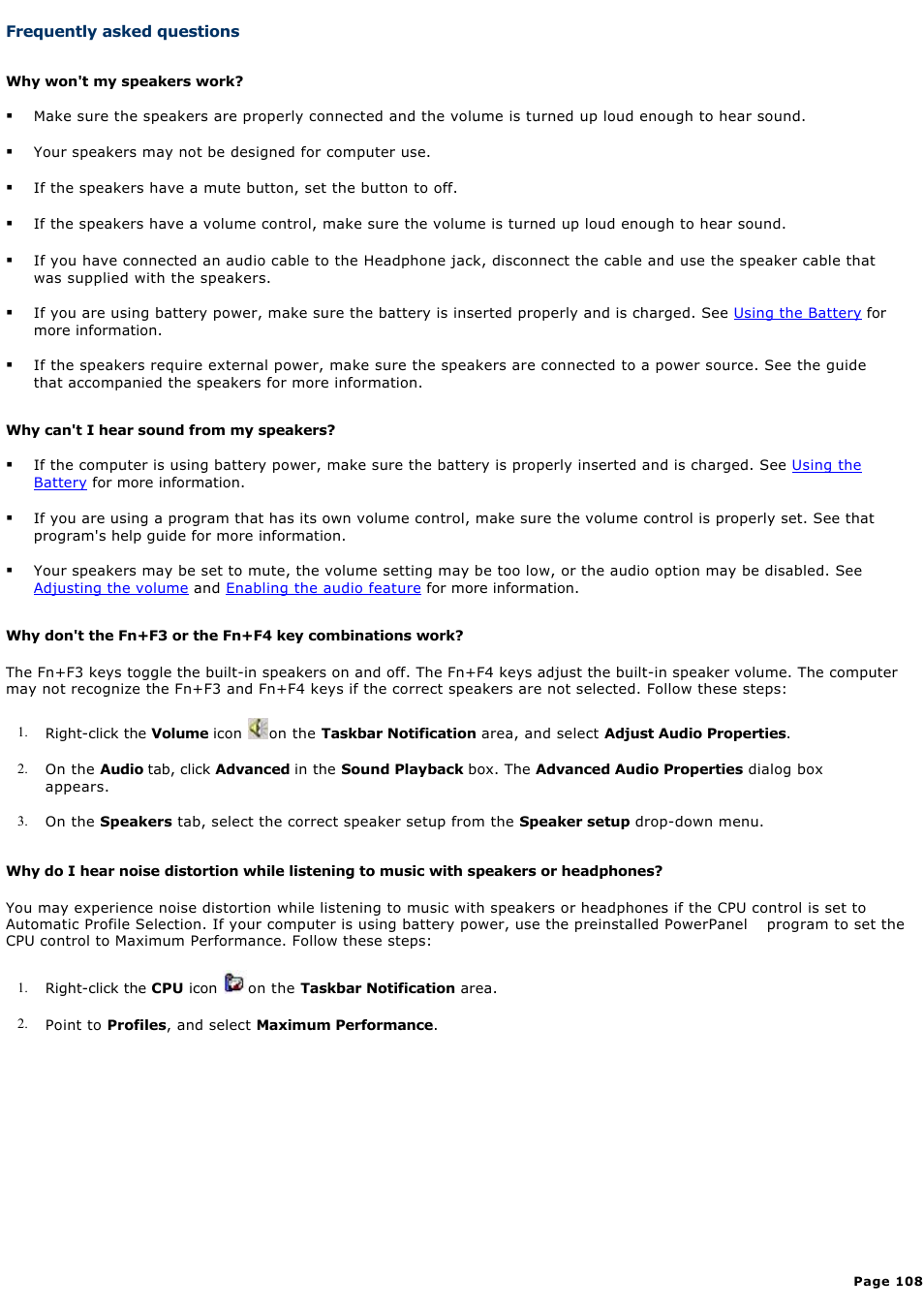 Frequently asked questions | Sony PCG-V505DC2K User Manual | Page 108 / 131