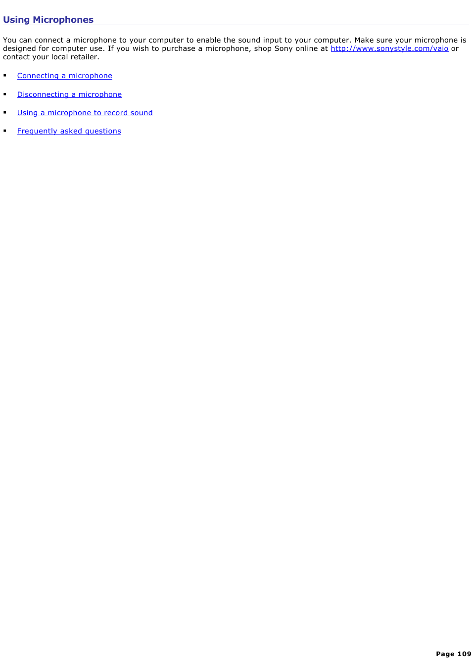 Using microphones | Sony PCG-V505DC2K User Manual | Page 109 / 131
