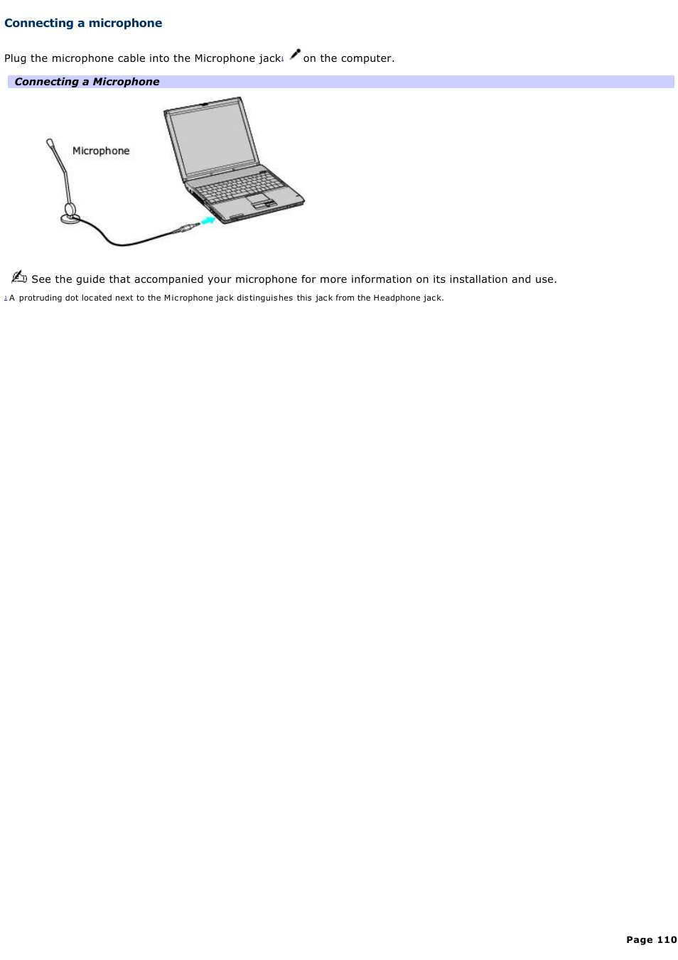 Connecting a microphone | Sony PCG-V505DC2K User Manual | Page 110 / 131