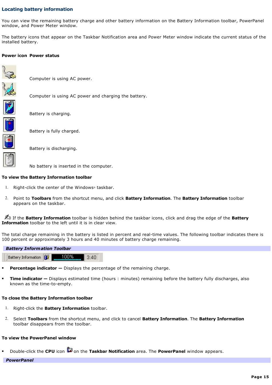 Locating battery information | Sony PCG-V505DC2K User Manual | Page 15 / 131