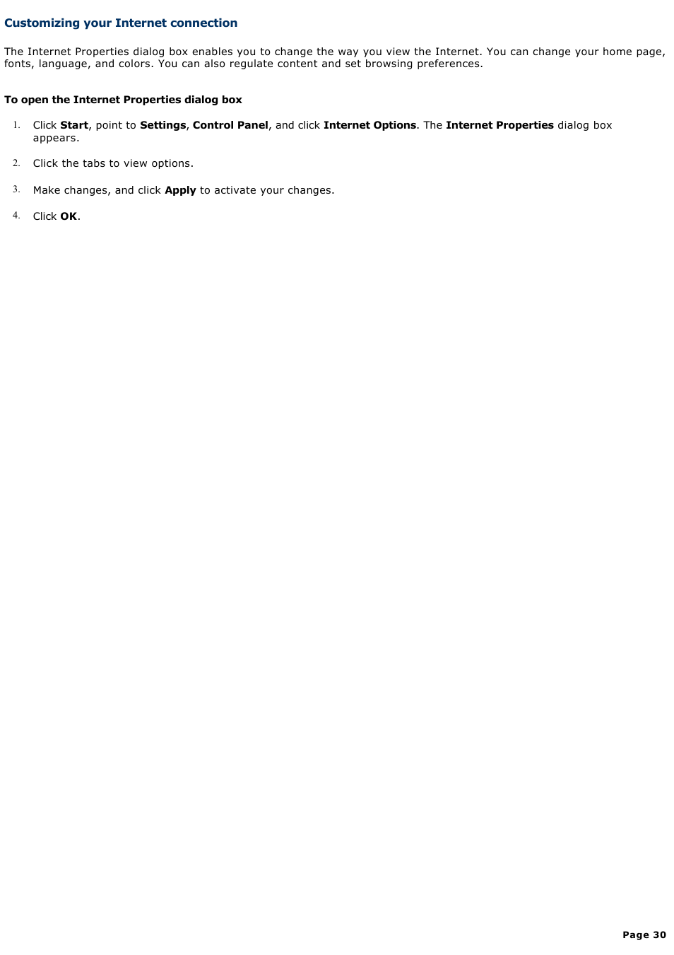Customizing your internet connection | Sony PCG-V505DC2K User Manual | Page 30 / 131