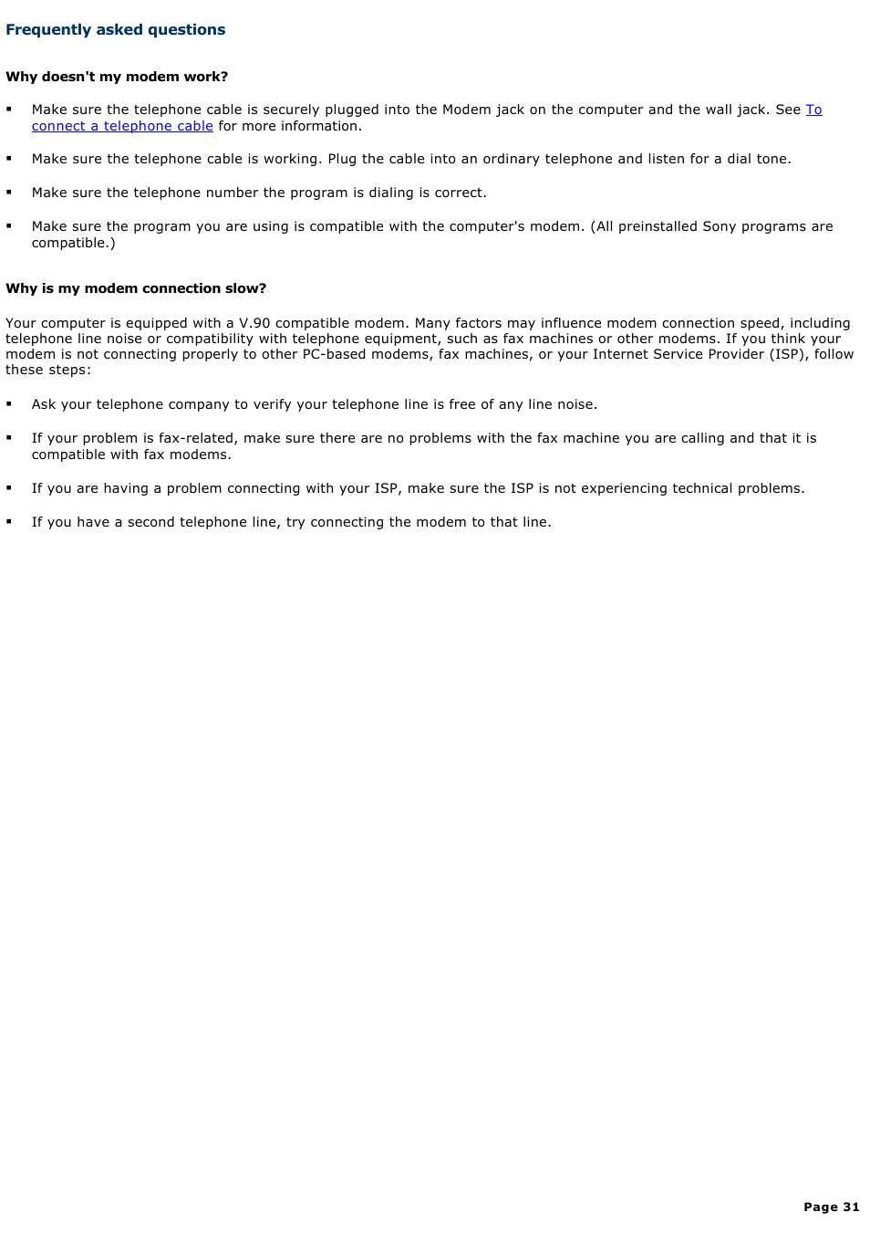 Frequently asked questions | Sony PCG-V505DC2K User Manual | Page 31 / 131