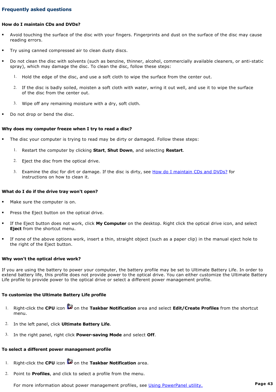 Frequently asked questions | Sony PCG-V505DC2K User Manual | Page 43 / 131