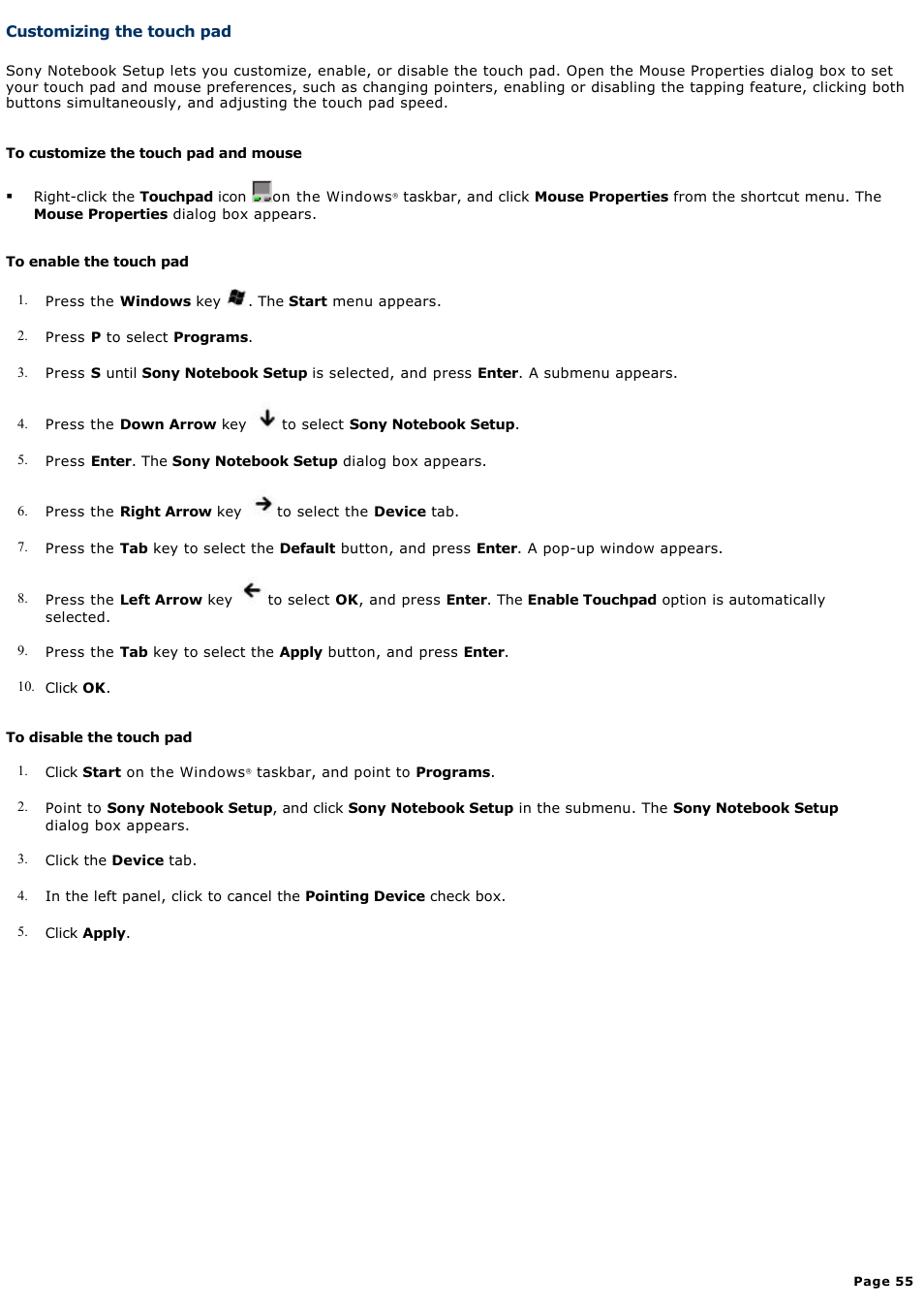 Customizing the touch pad | Sony PCG-V505DC2K User Manual | Page 55 / 131