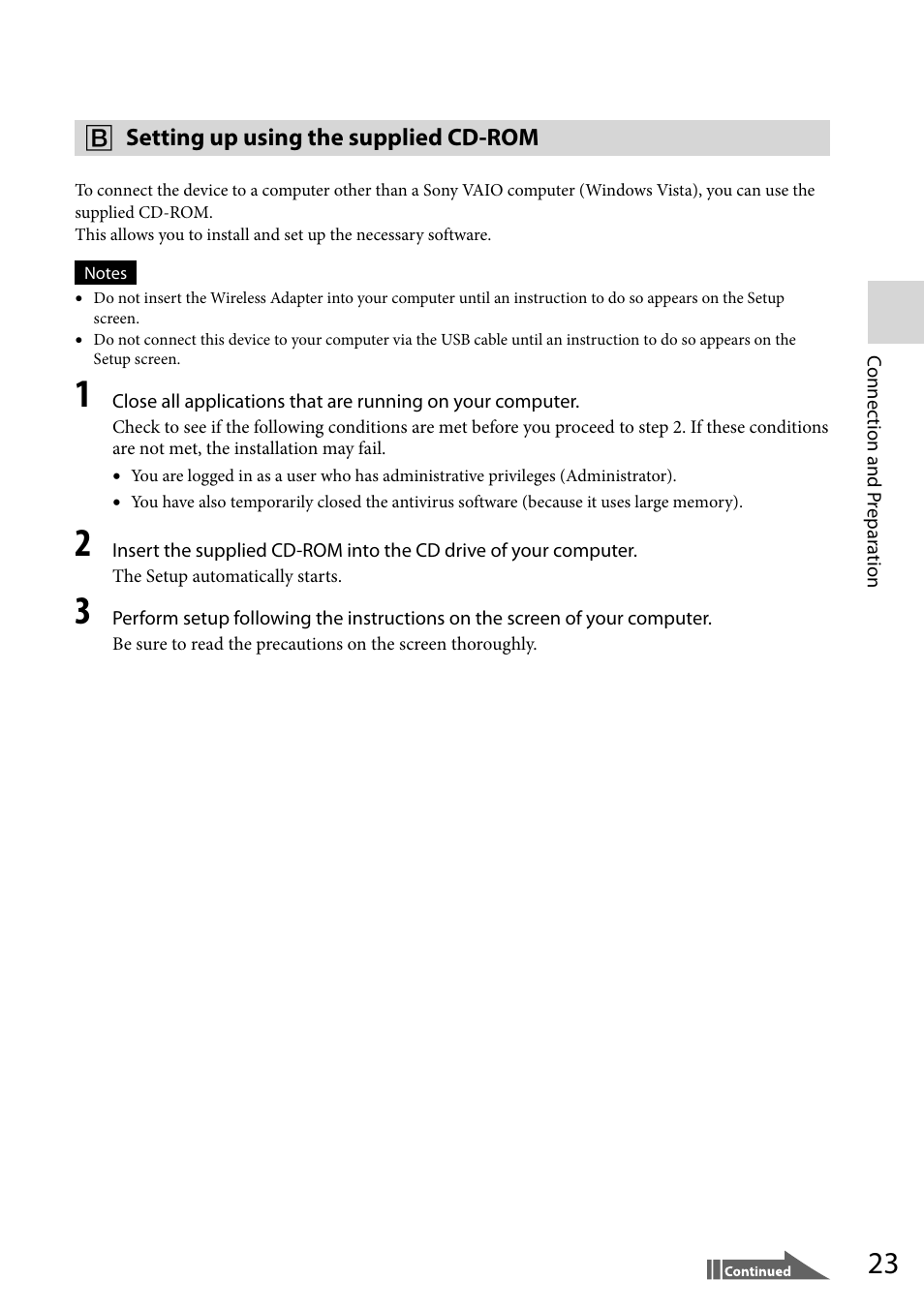 B setting up using the supplied cd-rom | Sony VGF-WA1 User Manual | Page 23 / 75