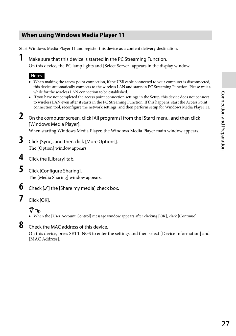 To use windows media player 11 | Sony VGF-WA1 User Manual | Page 27 / 75