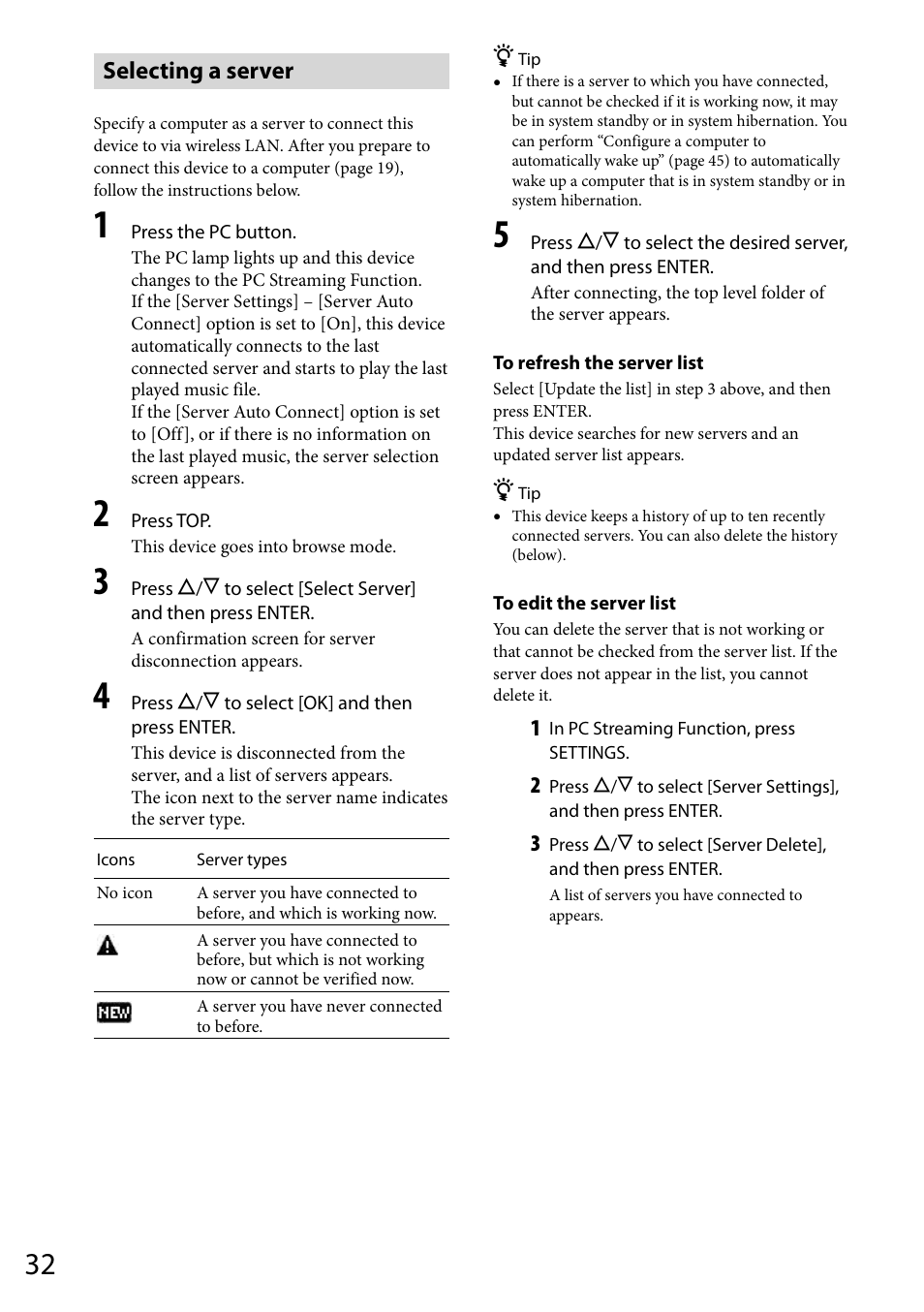 Selecting a server | Sony VGF-WA1 User Manual | Page 32 / 75