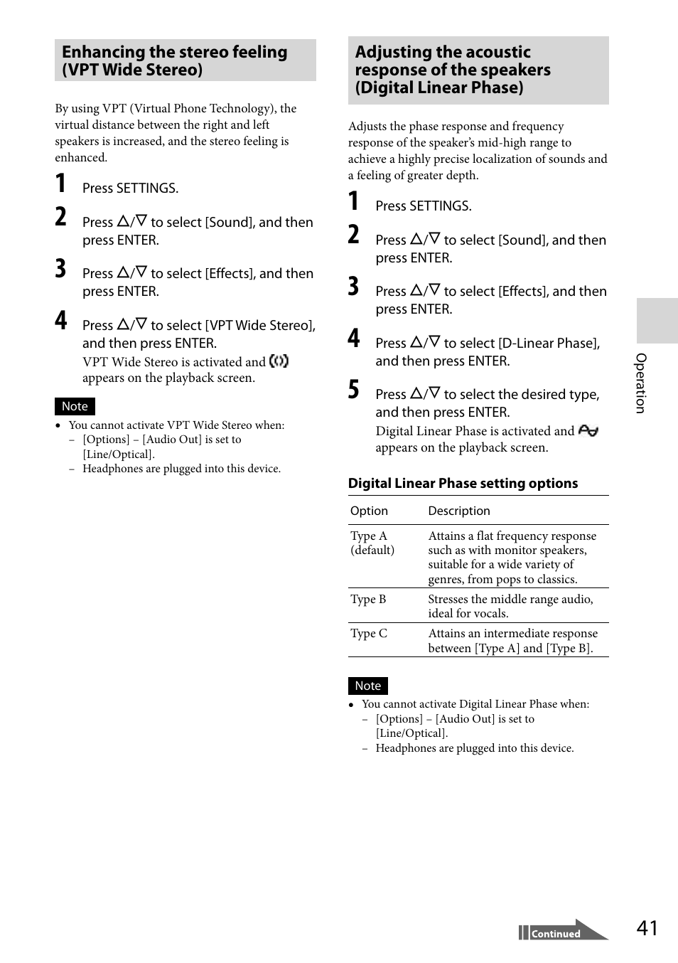 Enhancing the stereo feeling (vpt wide stereo) | Sony VGF-WA1 User Manual | Page 41 / 75