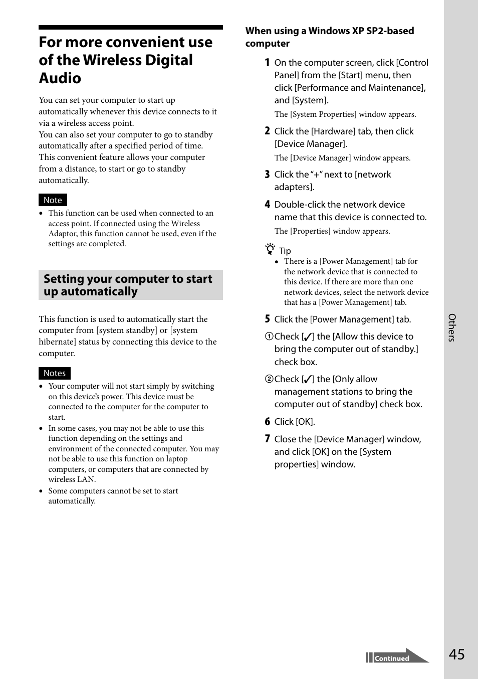 Others, Setting your computer to start up automatically | Sony VGF-WA1 User Manual | Page 45 / 75