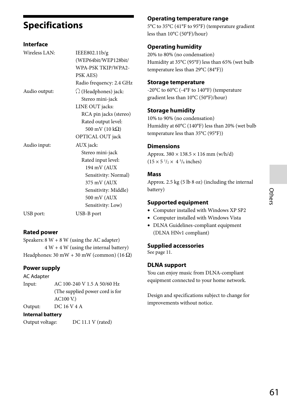Specifications | Sony VGF-WA1 User Manual | Page 61 / 75