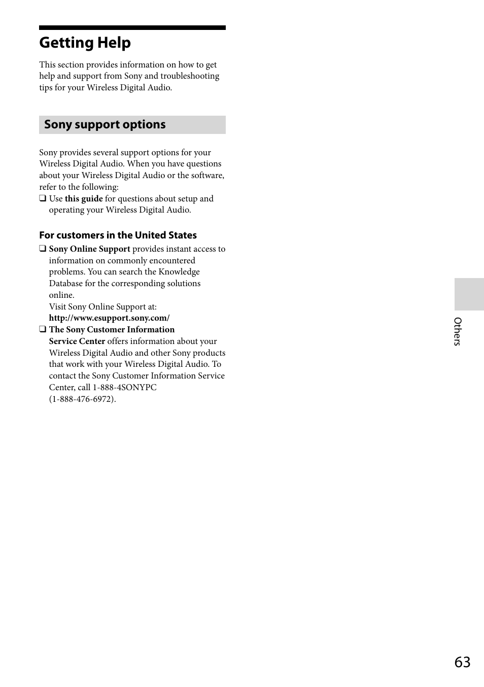 Getting help, Sony support options | Sony VGF-WA1 User Manual | Page 63 / 75