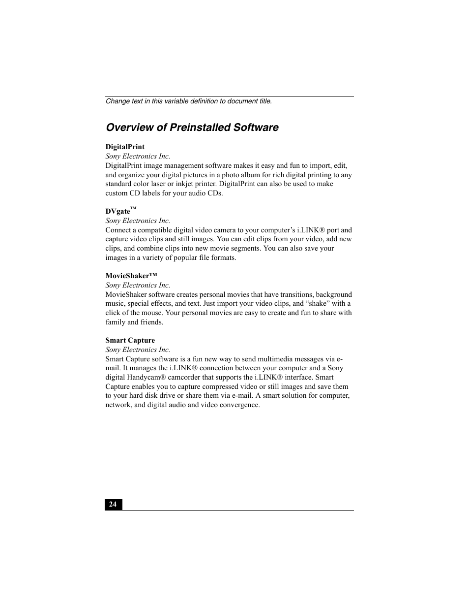 Overview of preinstalled software | Sony PCG-R505ESK User Manual | Page 116 / 222