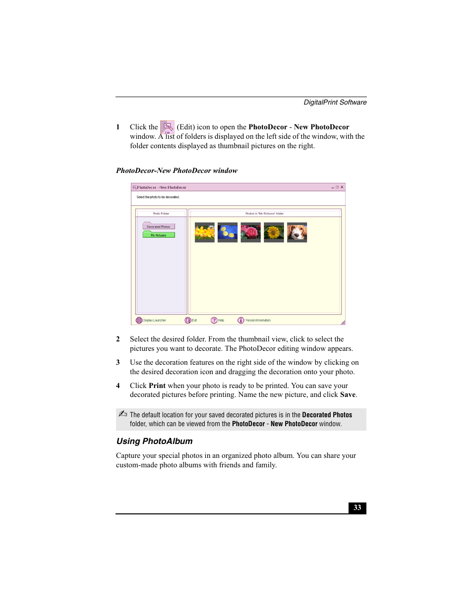 Using photoalbum | Sony PCG-R505ESK User Manual | Page 125 / 222