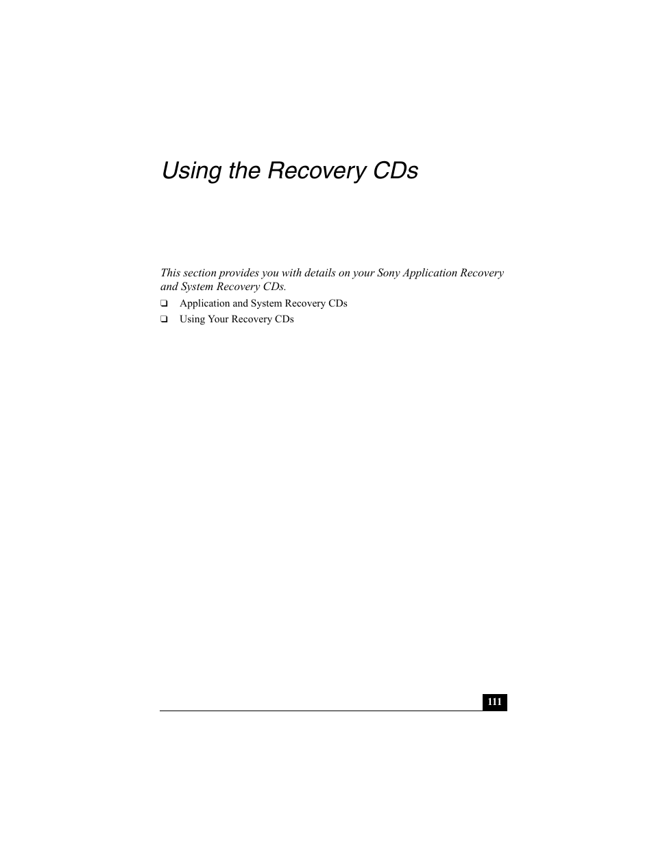 Using the recovery cds | Sony PCG-R505ESK User Manual | Page 183 / 222