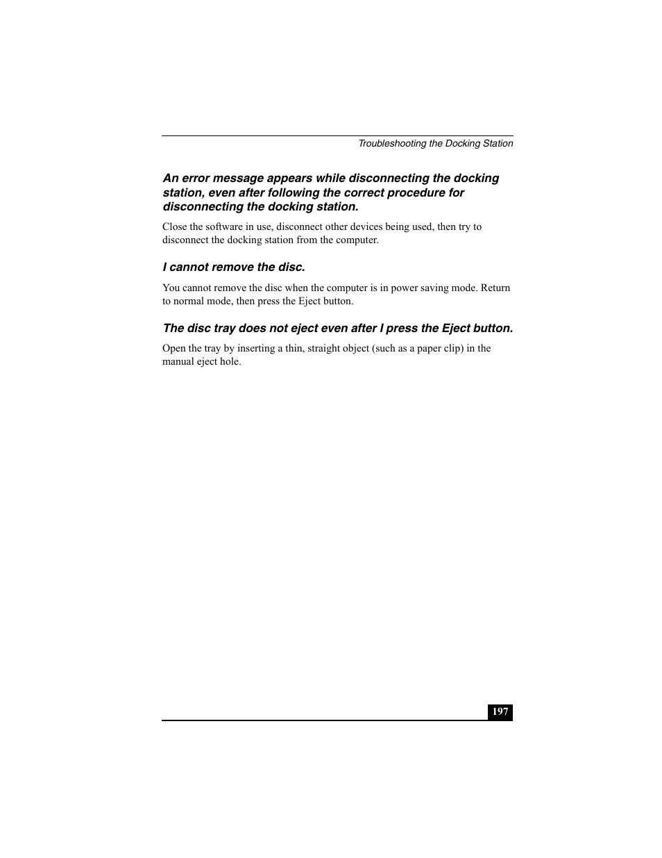 I cannot remove the disc | Sony PCG-R505ESK User Manual | Page 197 / 222