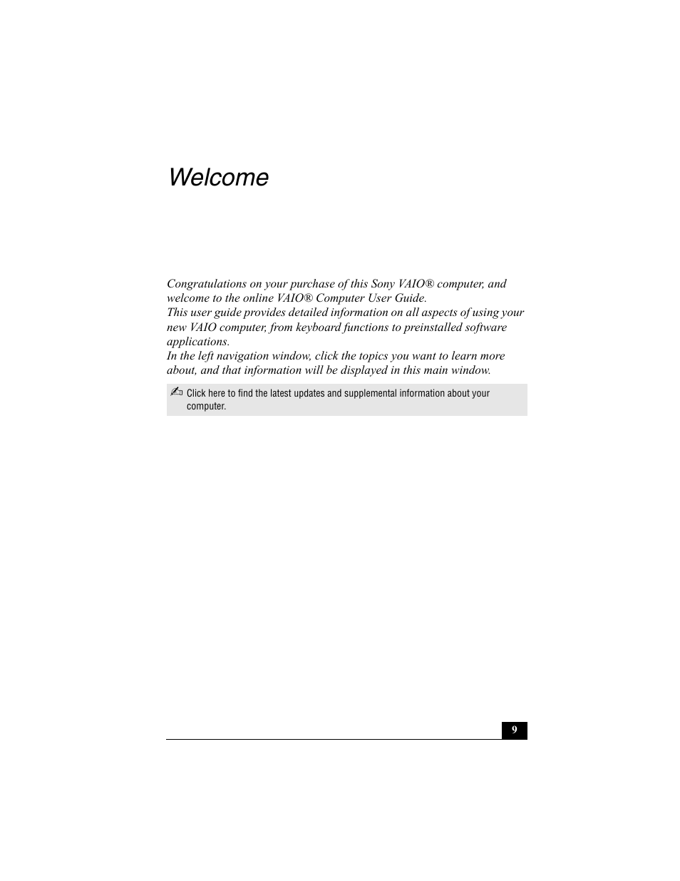 Welcome | Sony PCG-R505ESK User Manual | Page 9 / 222