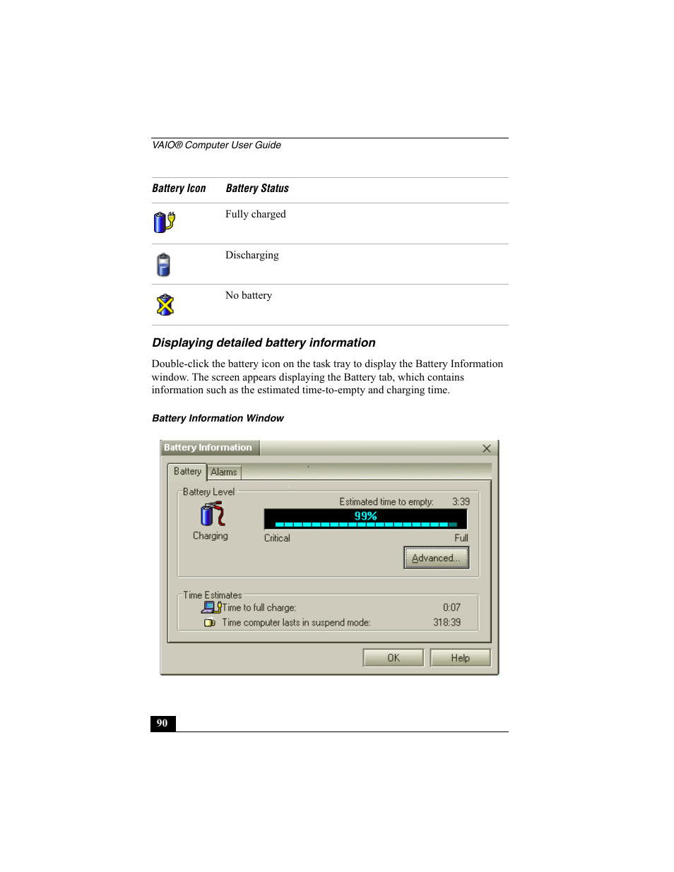 Displaying detailed battery information | Sony PCG-R505ESK User Manual | Page 90 / 222