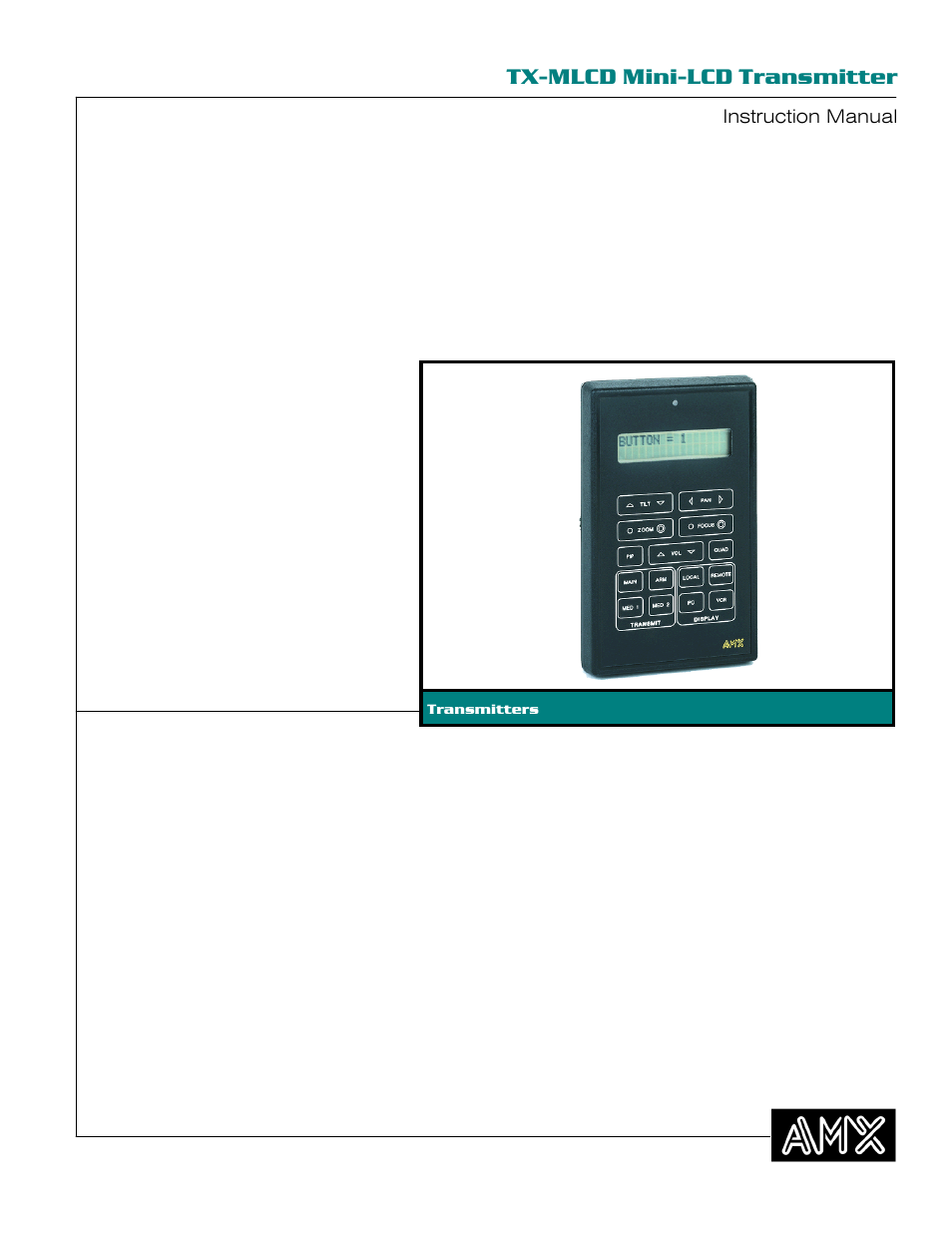 AMX Mini-LCD Transmitter TX-MLCD User Manual | 22 pages