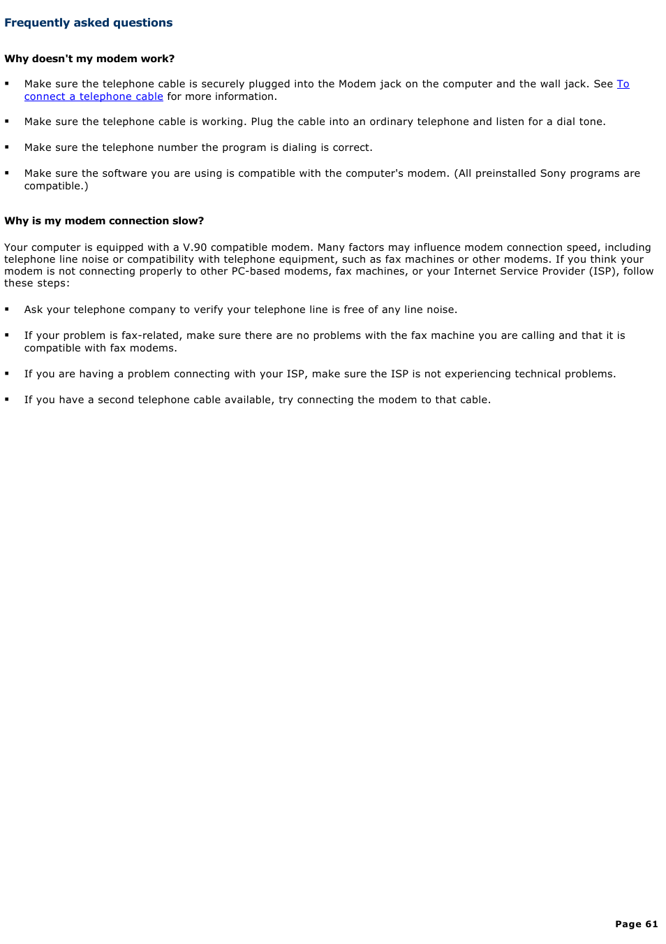 Frequently asked questions | Sony PCG-K25 User Manual | Page 61 / 149