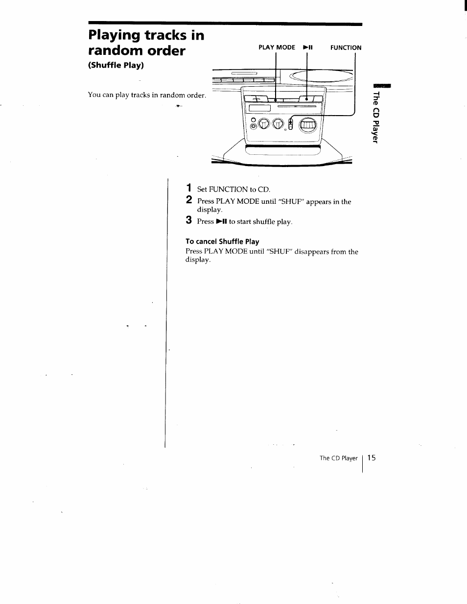 Playing tracks in random order, Shuffle play), To cancel shuffle play | Sony CFD-V15 User Manual | Page 15 / 25