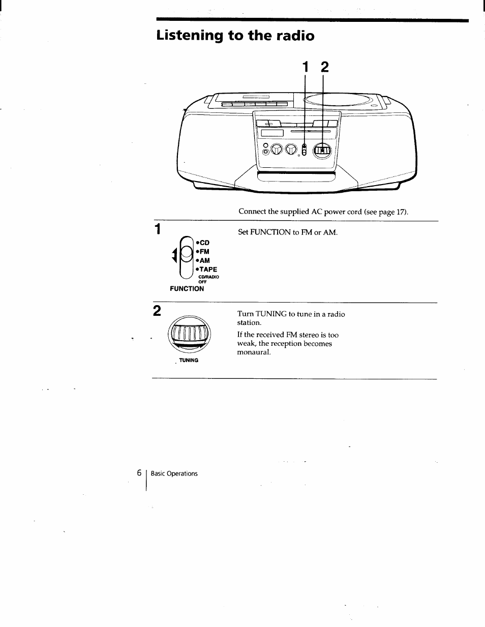 Listening to the radio | Sony CFD-V15 User Manual | Page 6 / 25