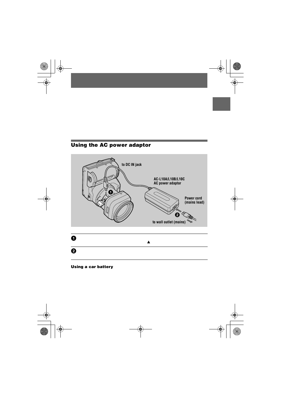 Using the ac power adaptor | Sony MVC-FD95 User Manual | Page 11 / 68