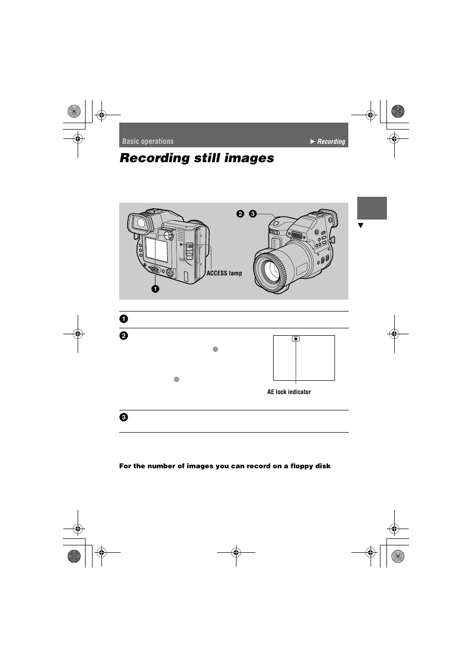 Recording still images, B recording recording still images, Basic operations | Sony MVC-FD95 User Manual | Page 15 / 68