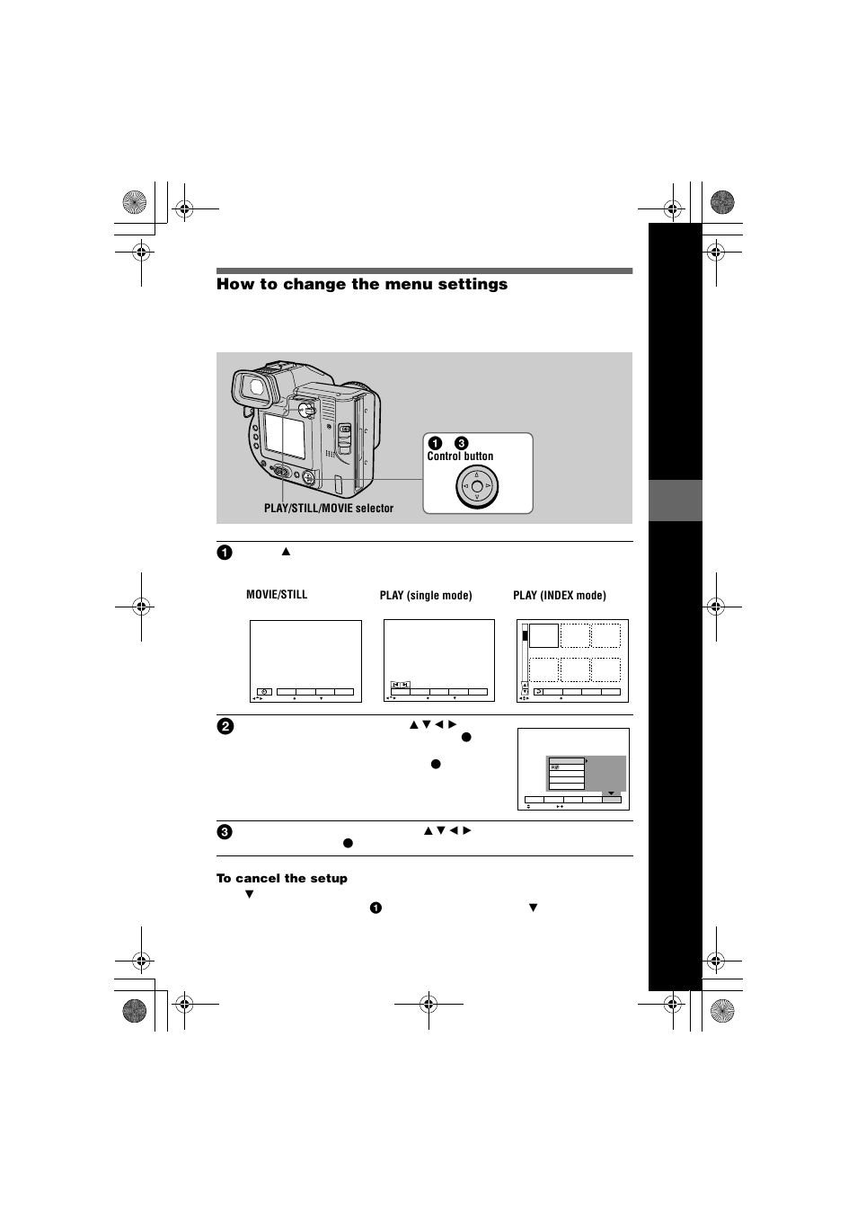 How to change the menu settings | Sony MVC-FD95 User Manual | Page 31 / 68