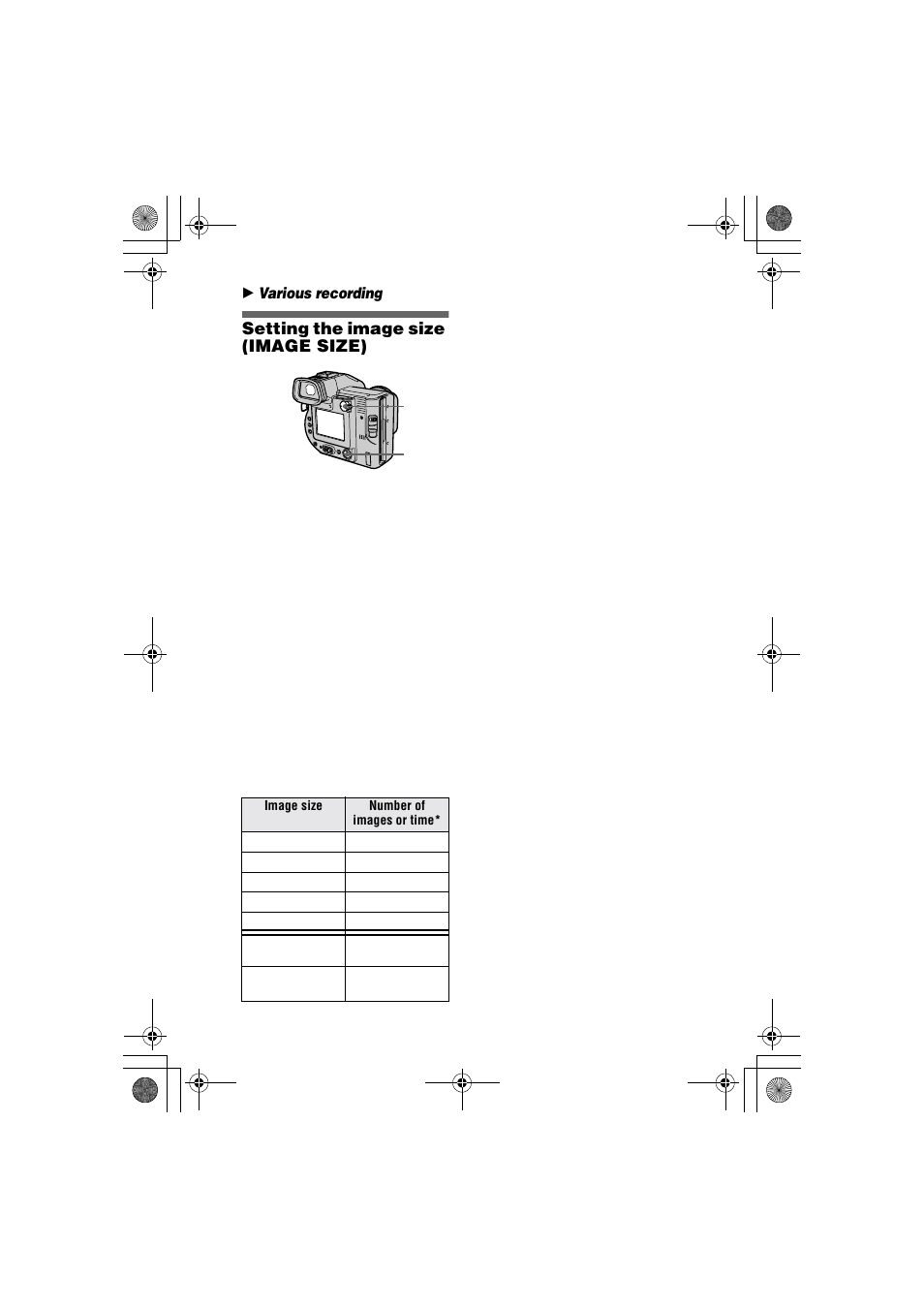 Setting the image size (image size), B various recording setting the image size, Image size) | Sony MVC-FD95 User Manual | Page 36 / 68