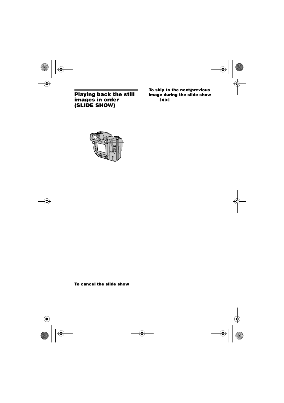 Playing back the still images in order, Slide show) | Sony MVC-FD95 User Manual | Page 46 / 68