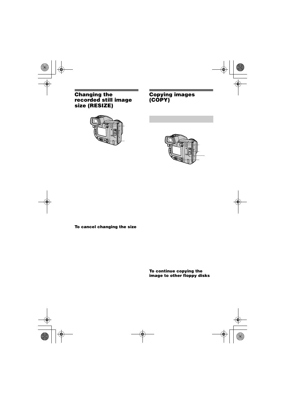 Changing the recorded still image size (resize), Copying images (copy), Changing the recorded still image size | Resize) | Sony MVC-FD95 User Manual | Page 50 / 68