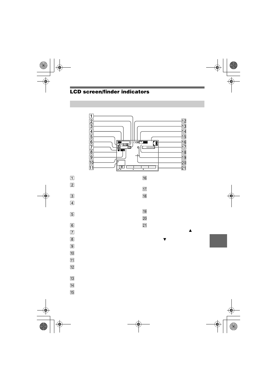 Lcd screen/finder indicators, Ge 6 | Sony MVC-FD95 User Manual | Page 65 / 68