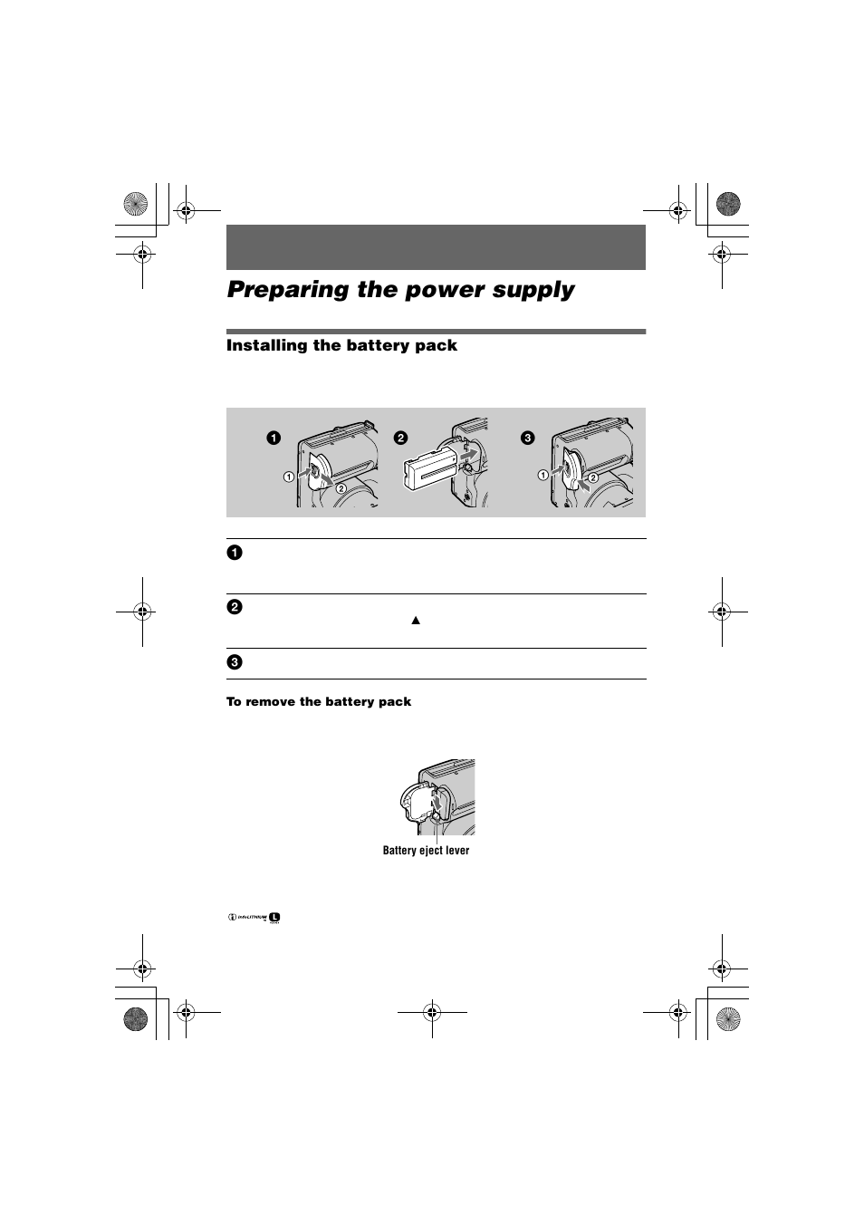 Preparing the power supply, Rface) (8), Installing the battery pack | Sony MVC-FD95 User Manual | Page 8 / 68