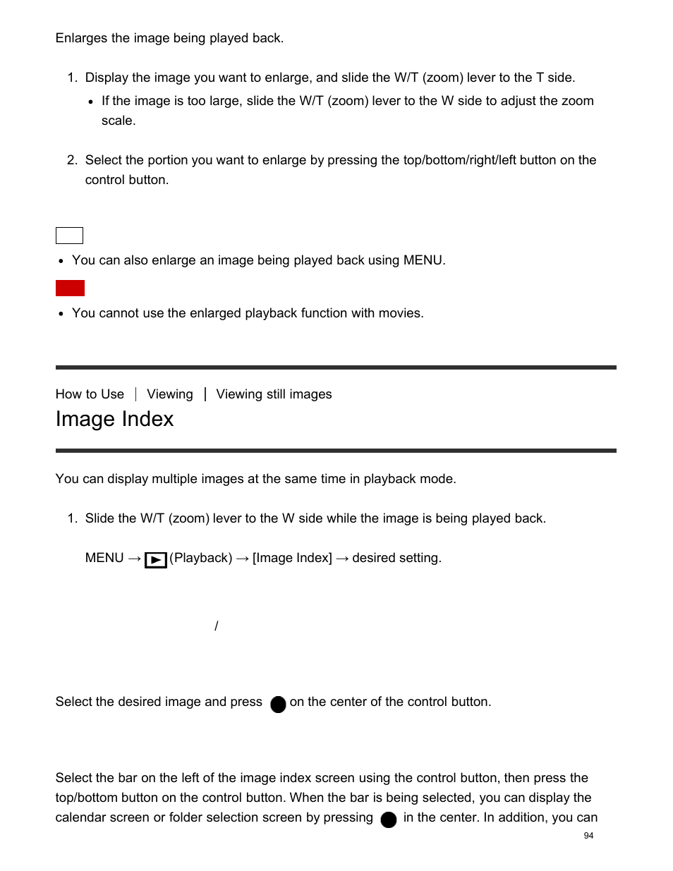 Image index, Menu item details, Displaying a desired image quickly | Sony DSC-HX400V User Manual | Page 104 / 196