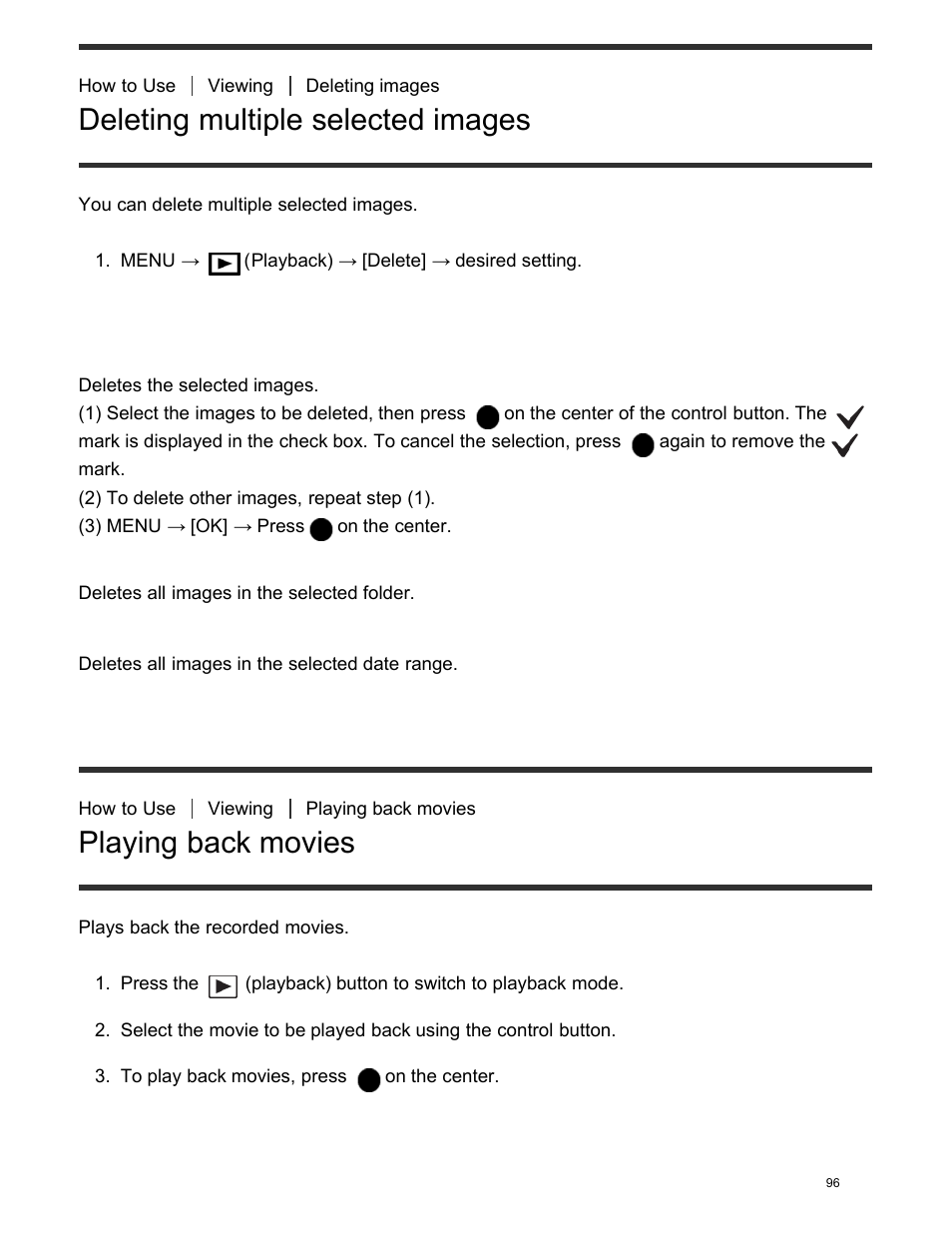 Playing back movies, Deleting multiple selected images | Sony DSC-HX400V User Manual | Page 106 / 196